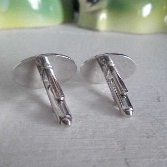 Vintage Cufflinks Oval Monogrammed D Diamond Cut Silver tone - Picture 3 of 4